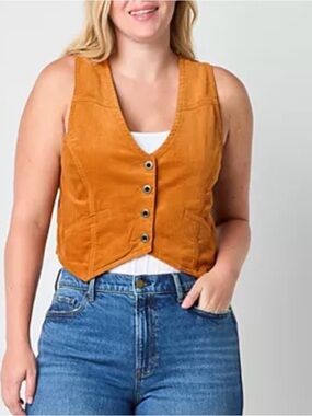 Corduroy Button-Front Vest in Rust Orange - Women